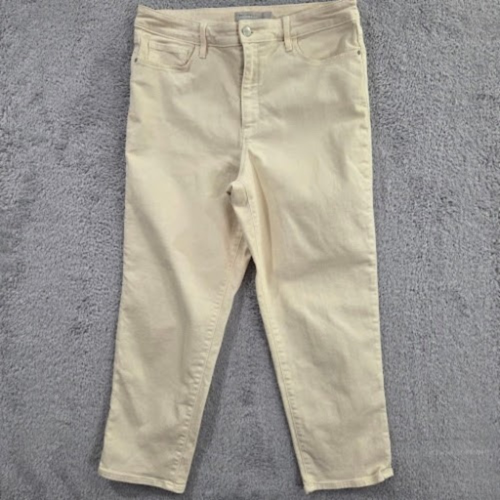 Athleta Sculptek Jeans Women's 14P Cream High Rise Skinny Straight Ankle Stretch